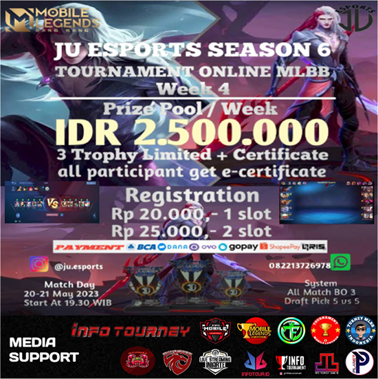 turnamen ml mlbb mole mobile legends mei 2023 ju esports season 6 week 4 poster