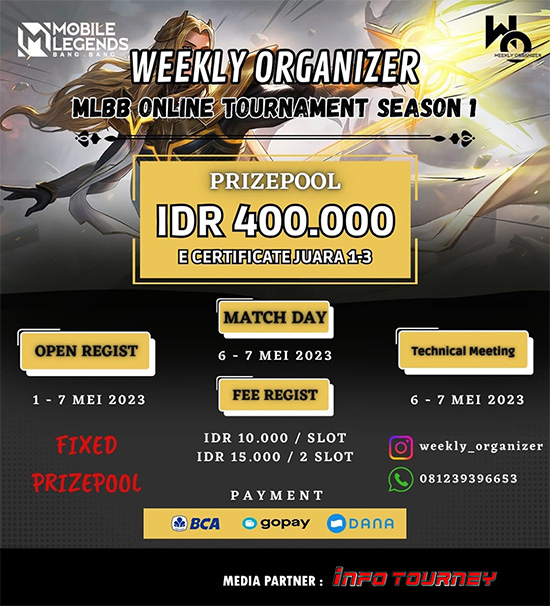 turnamen ml mlbb mole mobile legends mei 2023 weekly organizer season 1 poster