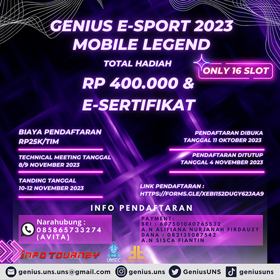 turnamen ml mlbb mole mobile legends november 2023 genius esport 2023 poster