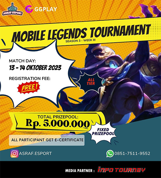 turnamen ml mlbb mole mobile legends oktober 2023 asraf esport season 3 week 3 poster
