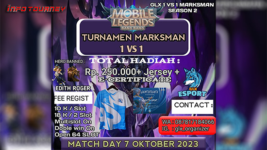 turnamen ml mlbb mole mobile legends oktober 2023 glx 1vs1 marksman season 2 logo