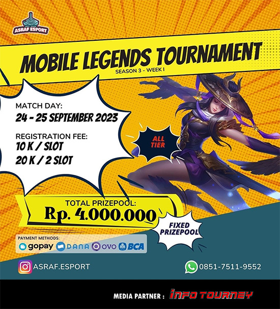 turnamen ml mlbb mole mobile legends september 2023 asraf esport season 3 week 1 poster
