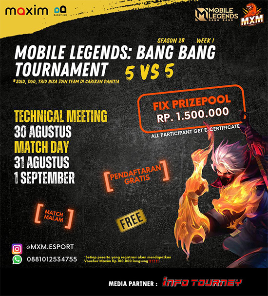 turnamen ml mlbb mole mobile legends agustus 2024 mxm esport season 28 week 1 poster