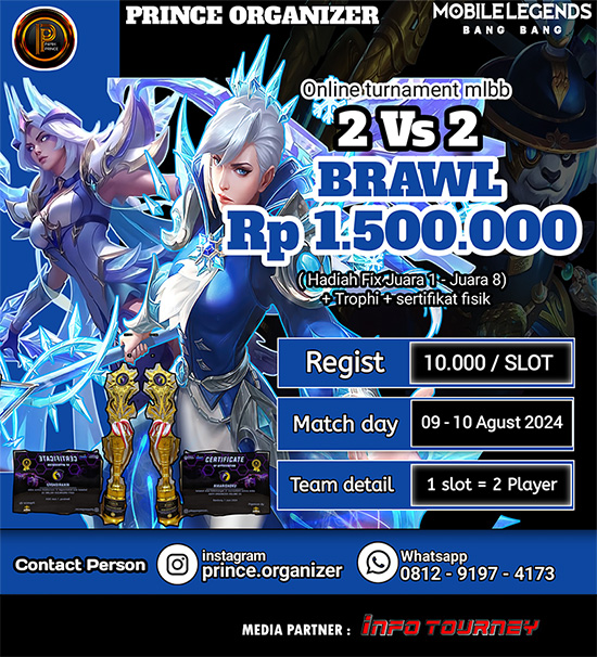 turnamen ml mlbb mole mobile legends agustus 2024 prince organizer 2vs2 brawl poster