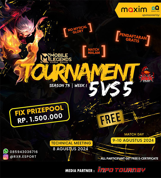 turnamen ml mlbb mole mobile legends agustus 2024 rxr esport season 73 week 1 poster