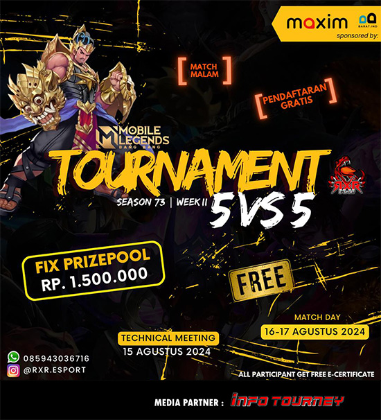 turnamen ml mlbb mole mobile legends agustus 2024 rxr esport season 73 week 2 poster