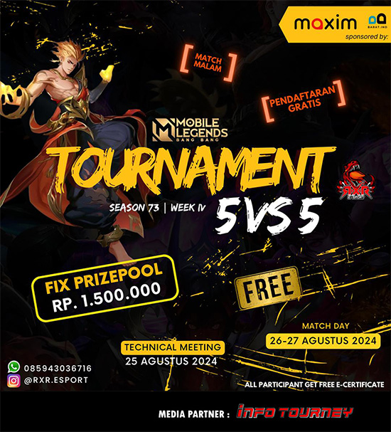 turnamen ml mlbb mole mobile legends agustus 2024 rxr esport season 73 week 4 poster