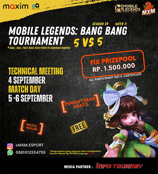 turnamen ml mlbb mole mobile legends september 2024 mxm esport season 28 week 2 poster