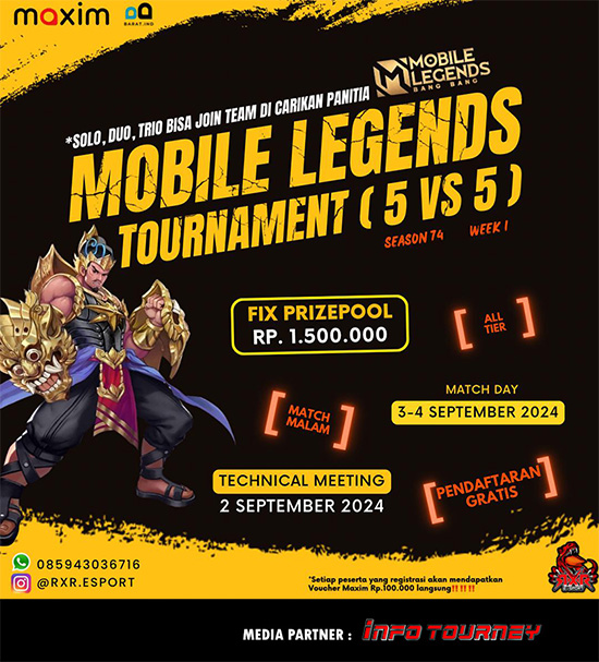 turnamen ml mlbb mole mobile legends september 2024 rxr esport season 74 week 1 poster