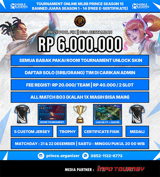 turnamen ml mlbb mole mobile legends desember 2024 prince organizer season 15 poster