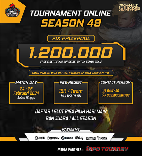 turnamen ml mlbb mole mobile legends februari 2024 rawy eo season 49 poster