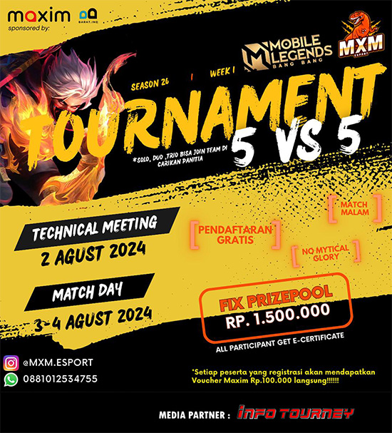 turnamen ml mlbb mole mobile legends agustus 2024 mxm esport season 26 week 1 poster