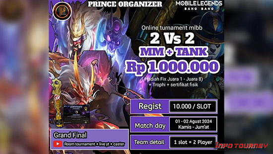 turnamen ml mlbb mole mobile legends agustus 2024 prince organizer 2vs2 marksman tank logo