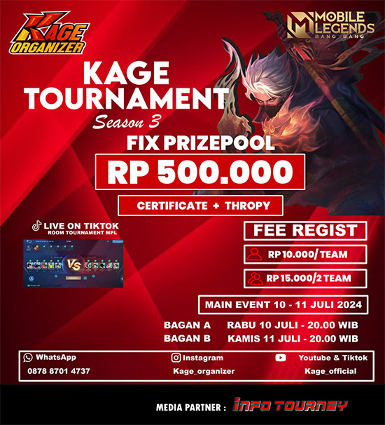 turnamen ml mlbb mole mobile legends juli 2024 kage organizer season 3 poster