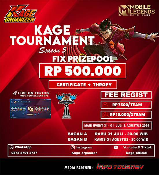 turnamen ml mlbb mole mobile legends juli 2024 kage organizer season 5 poster