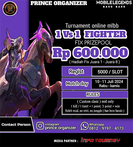 turnamen ml mlbb mole mobile legends juli 2024 prince organizer 1vs1 fighter poster 1