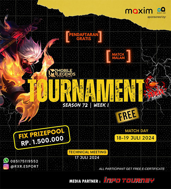 turnamen ml mlbb mole mobile legends juli 2024 rxr esport season 1 week 1 poster