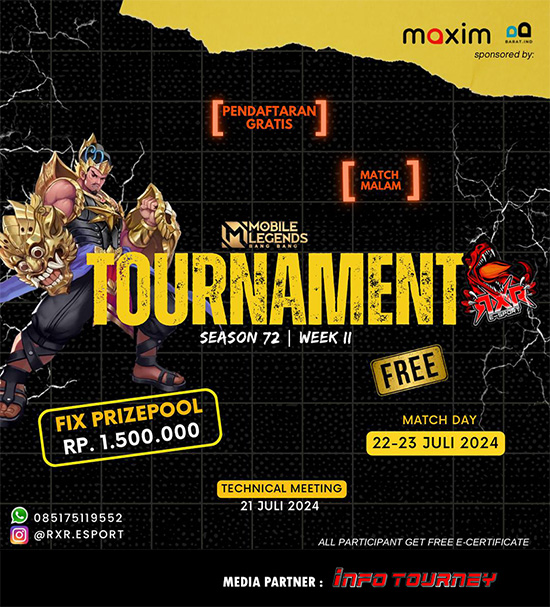 turnamen ml mlbb mole mobile legends juli 2024 rxr esport season 72 week 2 poster