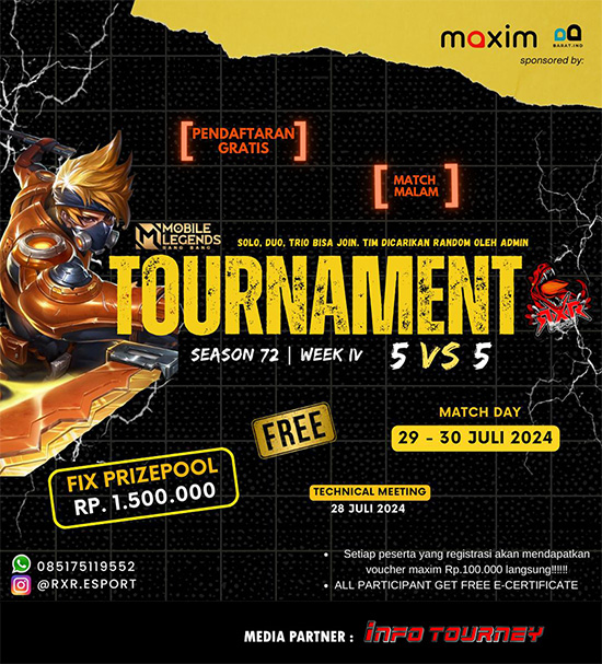 turnamen ml mlbb mole mobile legends juli 2024 rxr esport season 72 week 4 poster