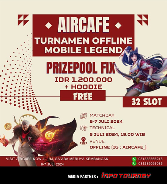 turnamen ml mlbb mole mobile legends juli 2024 air cafe poster