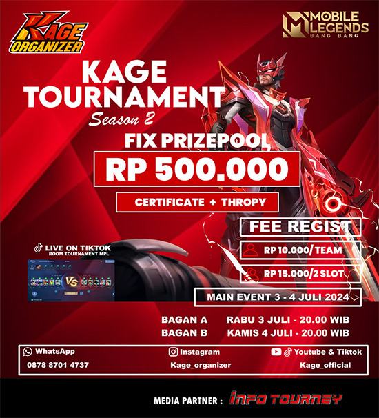 turnamen ml mlbb mole mobile legends juli 2024 kage organizer season 2 poster