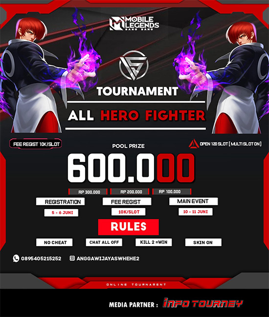 turnamen ml mlbb mole mobile legends juni 2024 asw organizer 1vs1 fighter poster