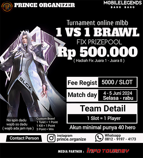 turnamen ml mlbb mole mobile legends juni 2024 prince organizer 1vs1 brawl season 55 poster