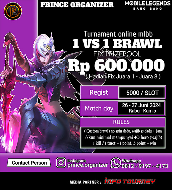 turnamen ml mlbb mole mobile legends juni 2024 prince organizer 1vs1 brawl season 62 poster