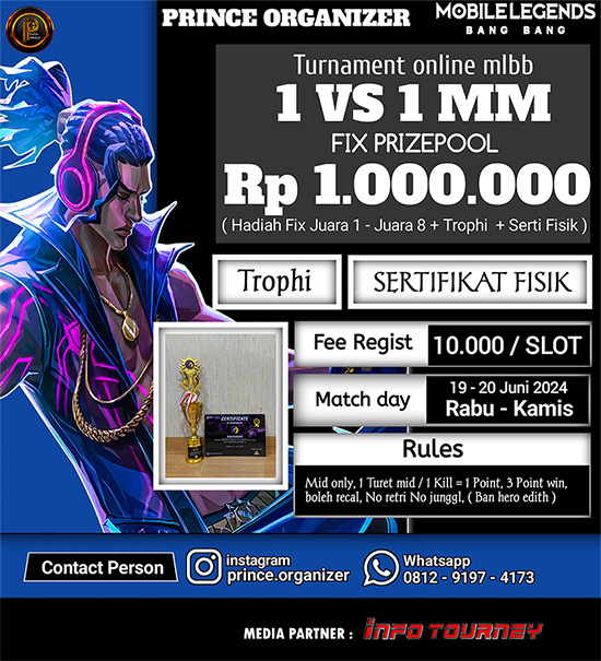 turnamen ml mlbb mole mobile legends juni 2024 prince organizer 1vs1 marksman season 60 poster