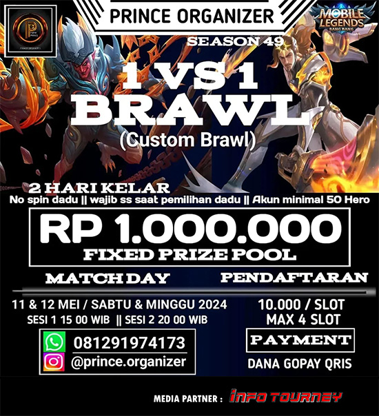 turnamen ml mlbb mole mobile legends mei 2024 prince organizer 1vs1 brawl season 49 poster