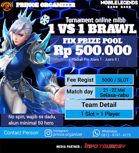 turnamen ml mlbb mole mobile legends mei 2024 prince organizer 1vs1 brawl season 52 poster