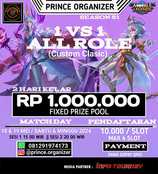 turnamen ml mlbb mole mobile legends mei 2024 prince organizer 1vs1 season 51 poster