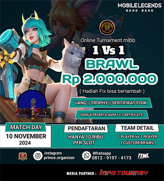 turnamen ml mlbb mole mobile legends november 2024 prince organizer 1vs1 brawl poster