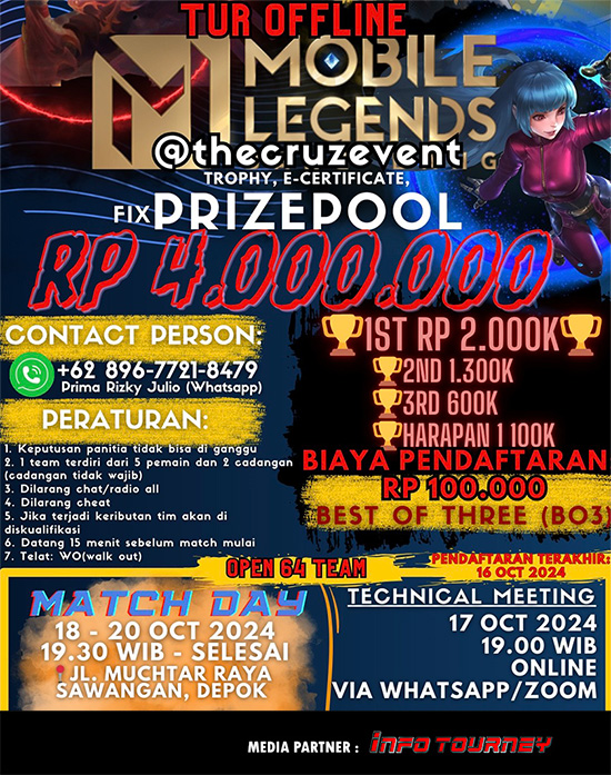 turnamen ml mlbb mole mobile legends oktober 2024 the cruz event poster