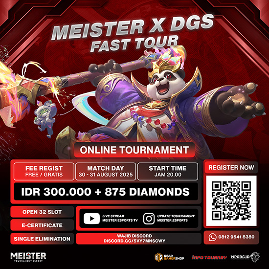 turnamen ml mlbb mole mobile legends agustus 2025 meister x dgs fast tour poster