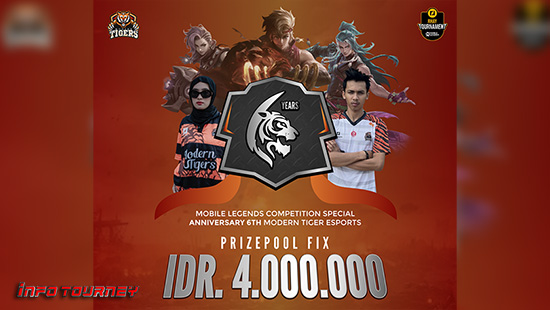 turnamen ml mlbb mole mobile legends januari 2025 anniversary 6th modern tiger esports logo