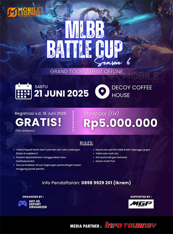 turnamen ml mlbb mole mobile legends juni 2025 mlbb battlecup season 6 poster