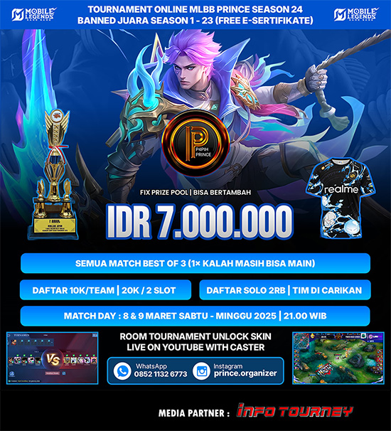 turnamen ml mlbb mole mobile legends maret 2025 prince organizer season 24 1 poster