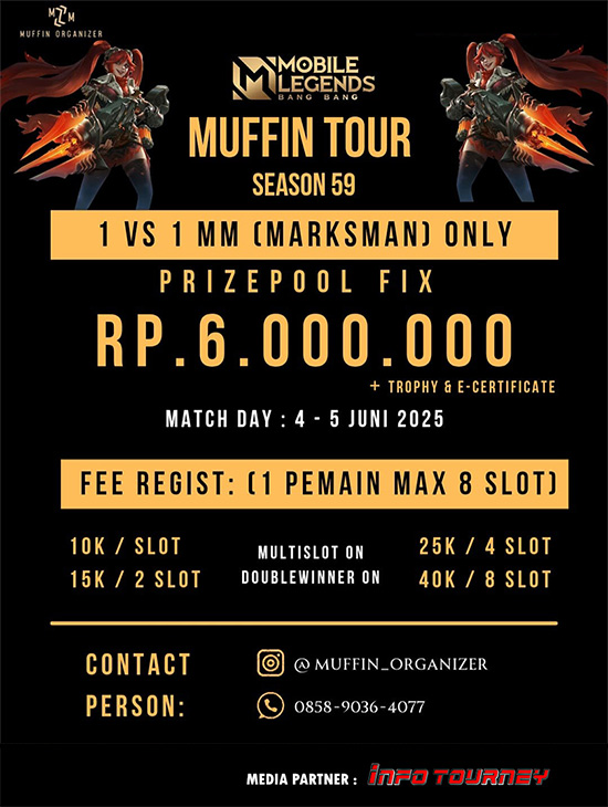 turnamen ml mlbb mole mobile legends juni 2025 muffin 1vs1 marksman 6 poster