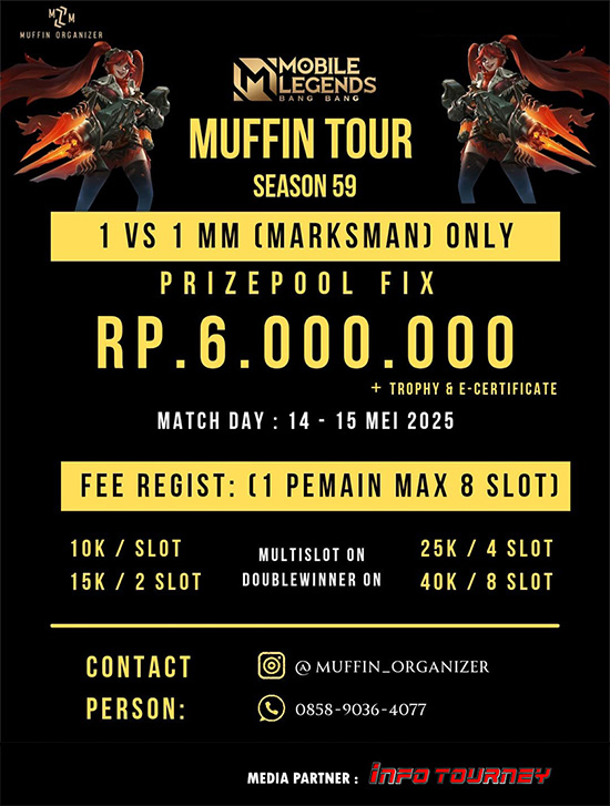 turnamen ml mlbb mole mobile legends mei 2025 muffin 1vs1 marksman 3 poster