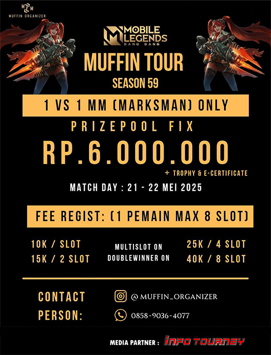 turnamen ml mlbb mole mobile legends mei 2025 muffin 1vs1 marksman 4 poster
