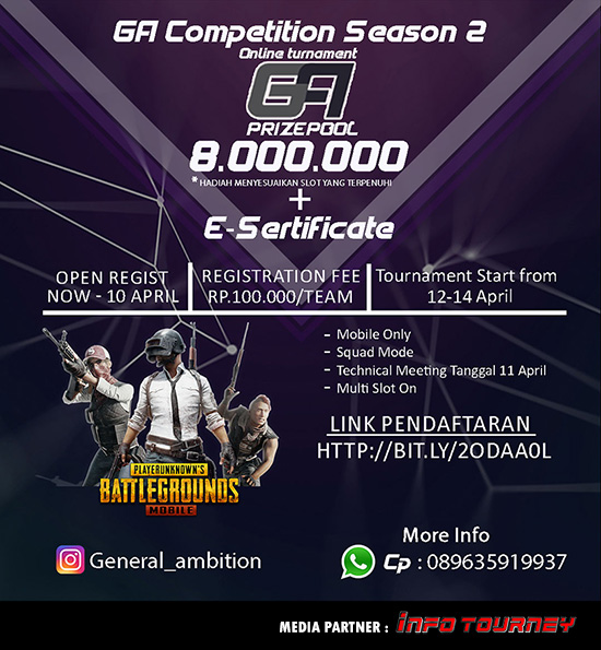 turnamen pubgm pubgmobile general ambition competition season 2 april 2019 poster