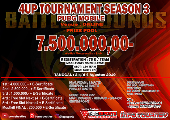 turnamen pubgm pubgmobile agustus 2019 4up esports season 3 poster