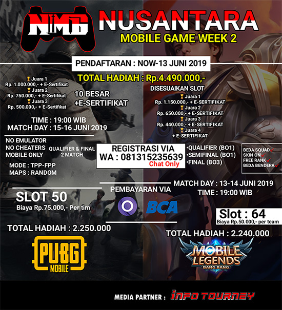 turnamen pubgm pubgmobile juni 2019 nusantara mobile game week 2 poster