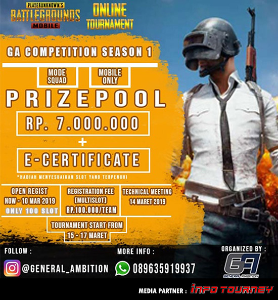 turnamen pubgm pubgmobile general ambition competition season 1 maret 2019 poster