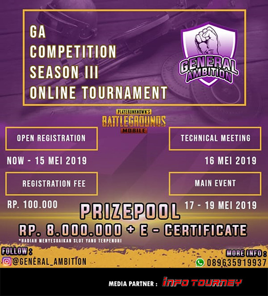 turnamen pubgm pubgmobile general ambition competition season 3 mei 2019 poster