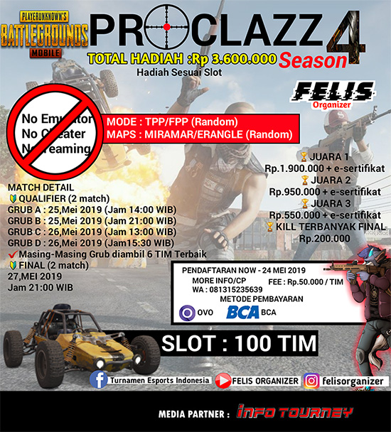 turnamen pubgm pubgmobile proclazz season 4 mei 2019 poster