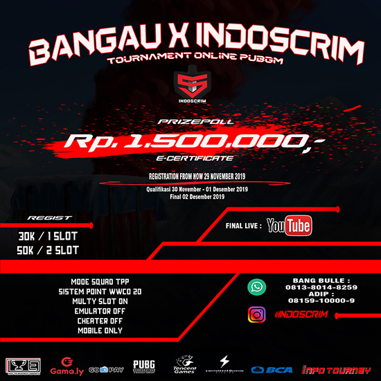 turnamen pubgm pubgmobile november 2019 bangau x indoscrim poster