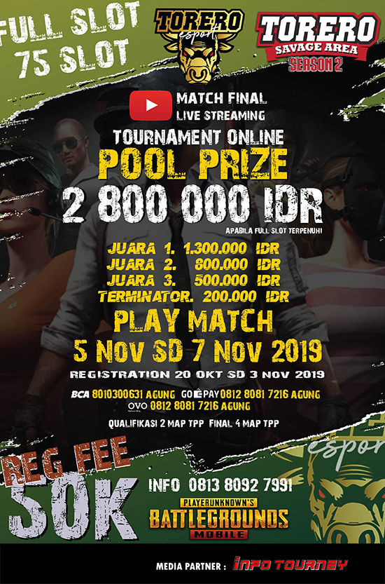 turnamen pubgm pubgmobile november 2019 torero esports season 2 poster