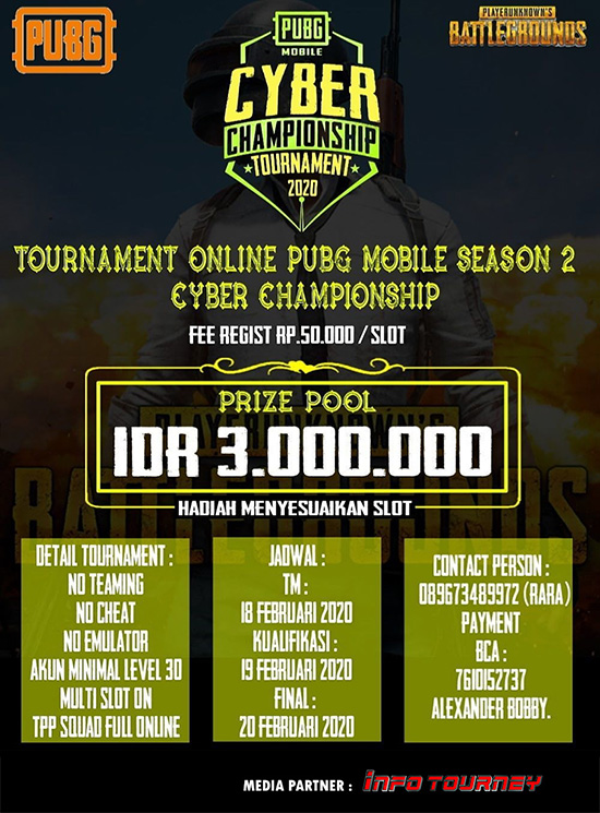 turnamen pubgm pubgmobile februari 2020 cyber championship season 2 poster